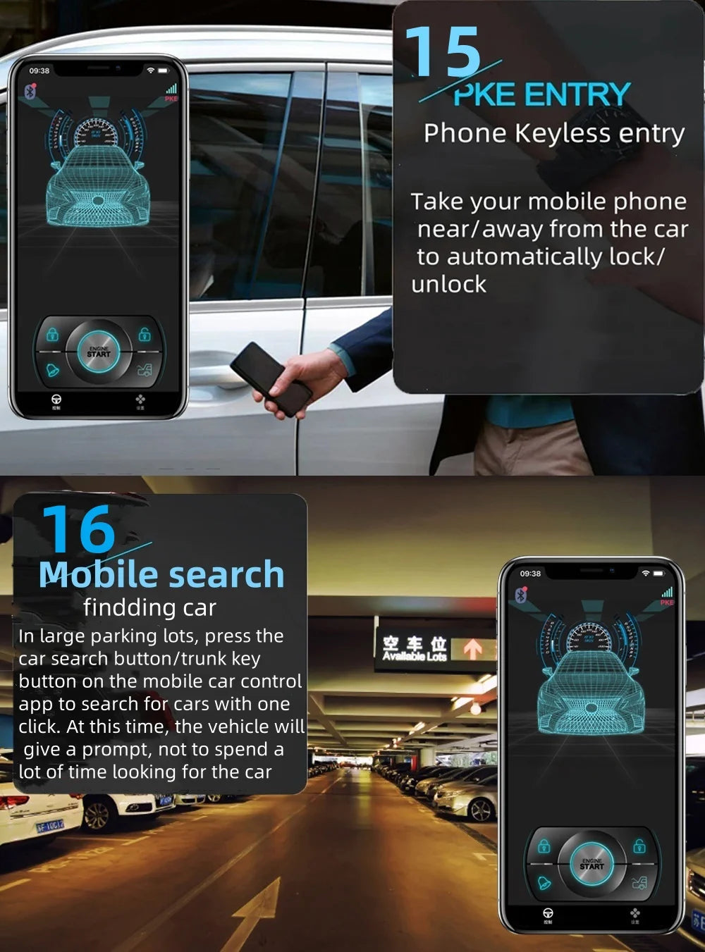 Car Smart Key Starter Alarm Bluetooth Autostart Set Auto Start Stop Push Button Keyless Entry System Skit Automotive Accessories