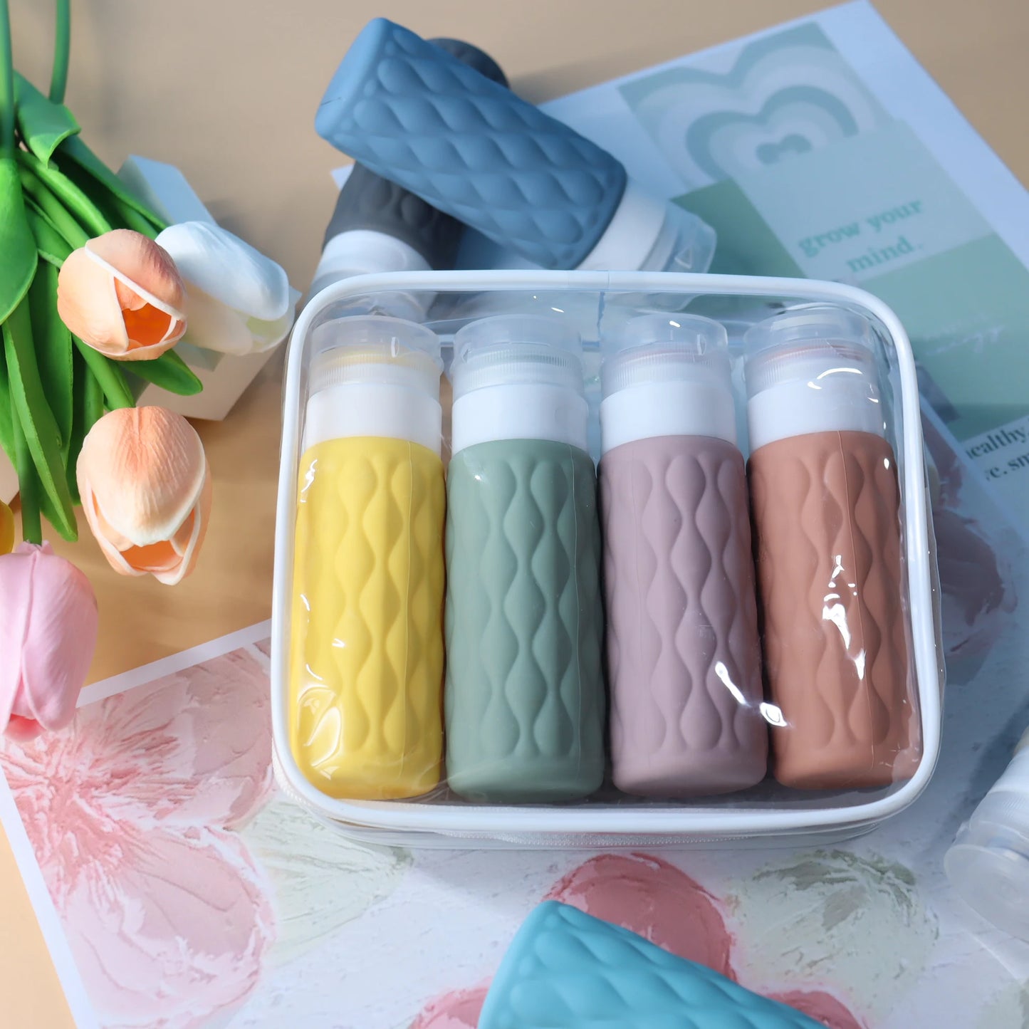 4pcs Travel Refillable Bottle Set Portable Silicone Squeezed Empty Soft Sub-bottling Tool Liquid Container Spray Lotion