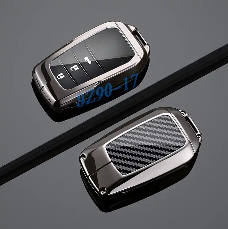 Metal Carbon Fiber Car Key Fob Case Cover Keychain For Toyota Corolla Cross Yaris Sienna Venza Harrier Hilux Tundra Mirai Land