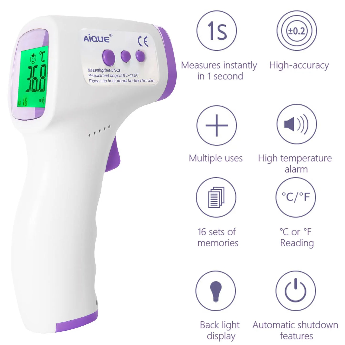 JUSTLANG Backlit Forehead Digital Thermometer Infrared Medical Thermometer Body Temperature Fever for Baby Adults