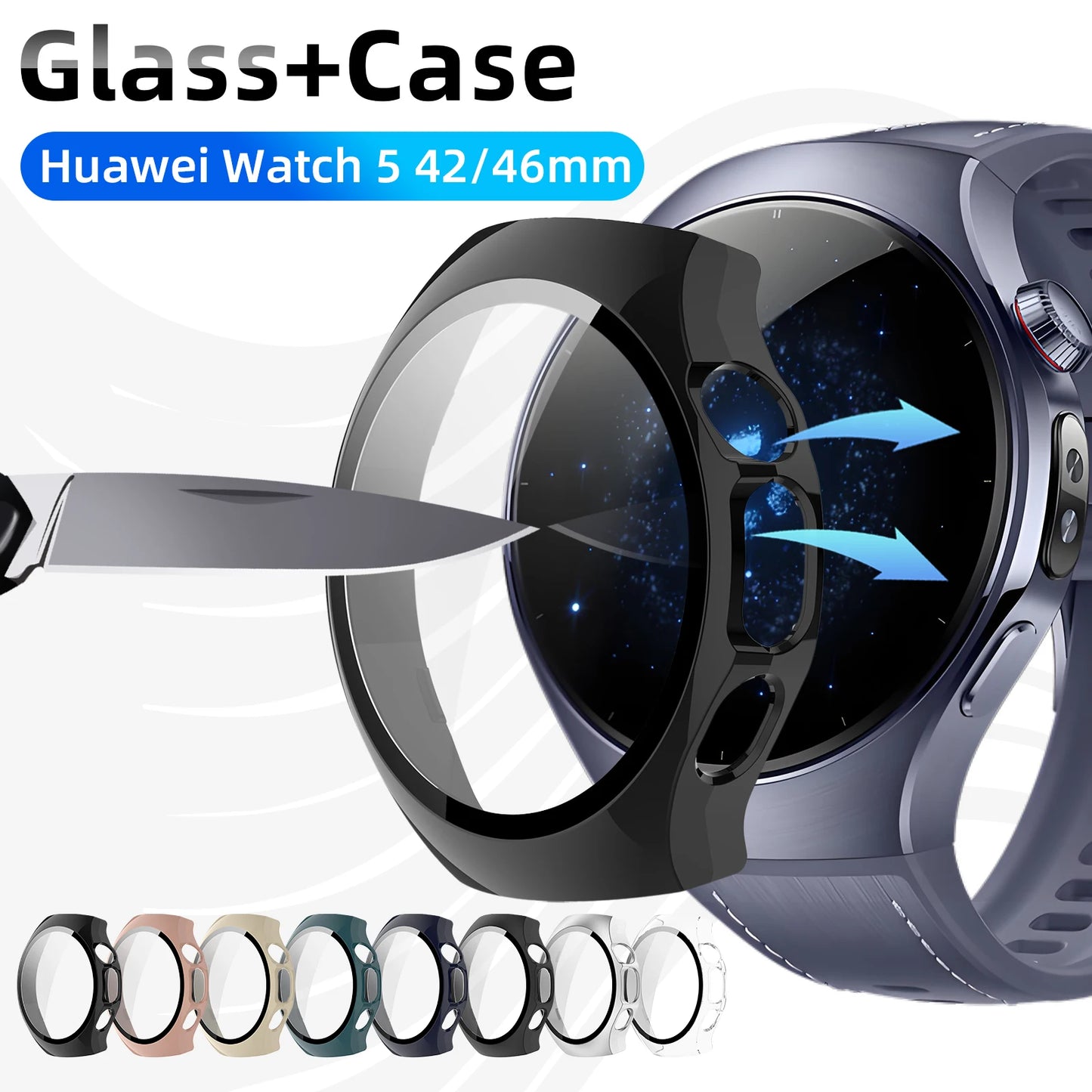 Glass+Case for Huawei Watch 5 42mm 46mm Tempered Glass Screen Protector & PC Protective Bumper for Huawei Watch5 Accessories