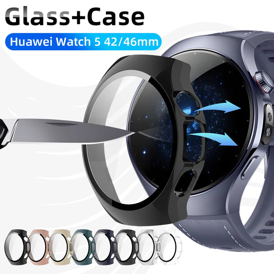 Glass+Case for Huawei Watch 5 42mm 46mm Tempered Glass Screen Protector & PC Protective Bumper for Huawei Watch5 Accessories