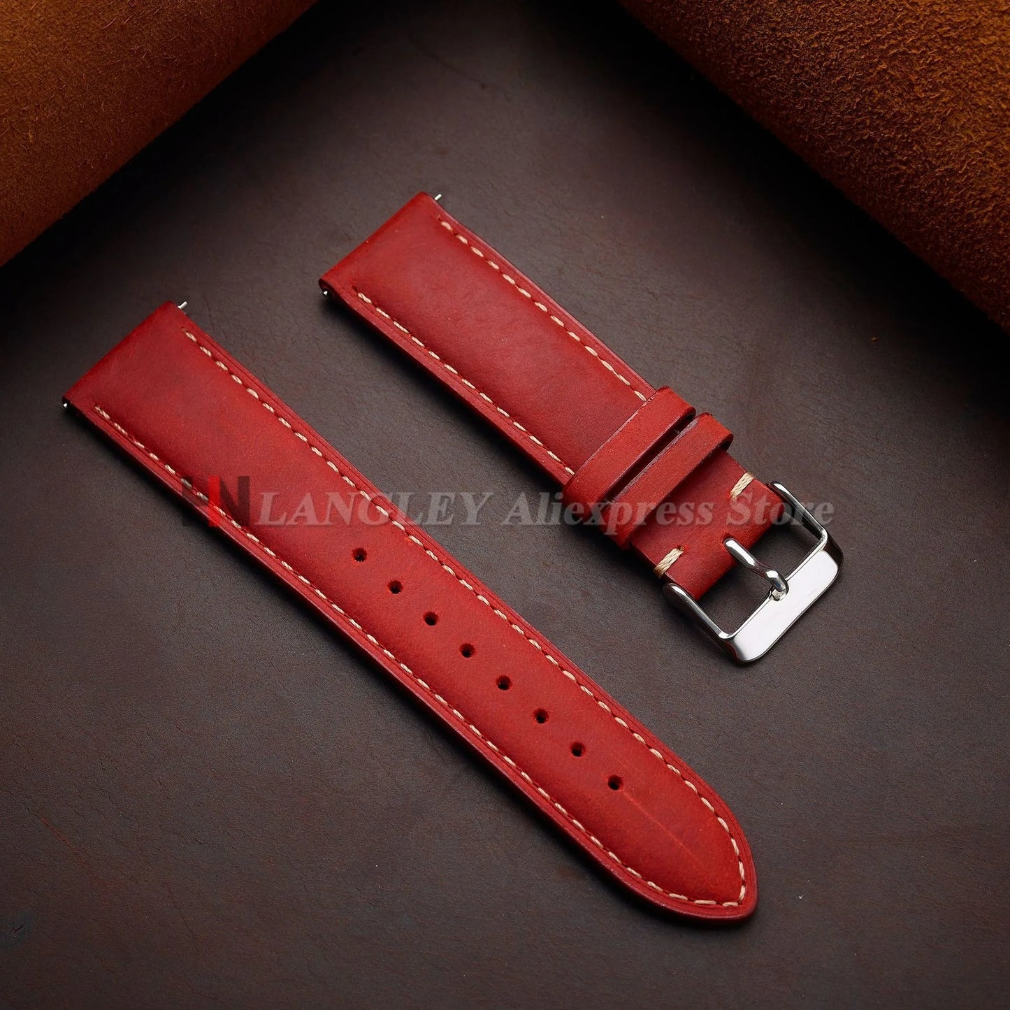 Cowhide Leather Watch Strap 14mm 16mm 18mm 20mm 22mm 24mm for Samsung Galaxy Watch 7/6/5/4 Vintage Brown Quick Release Bracelets