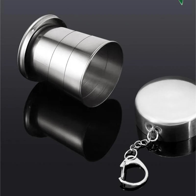 Stainless Steel Folding Cup Portable Water Drinking Cup Retractable Telescopic Collapsible Cups For Outdoor Travel With Keychain