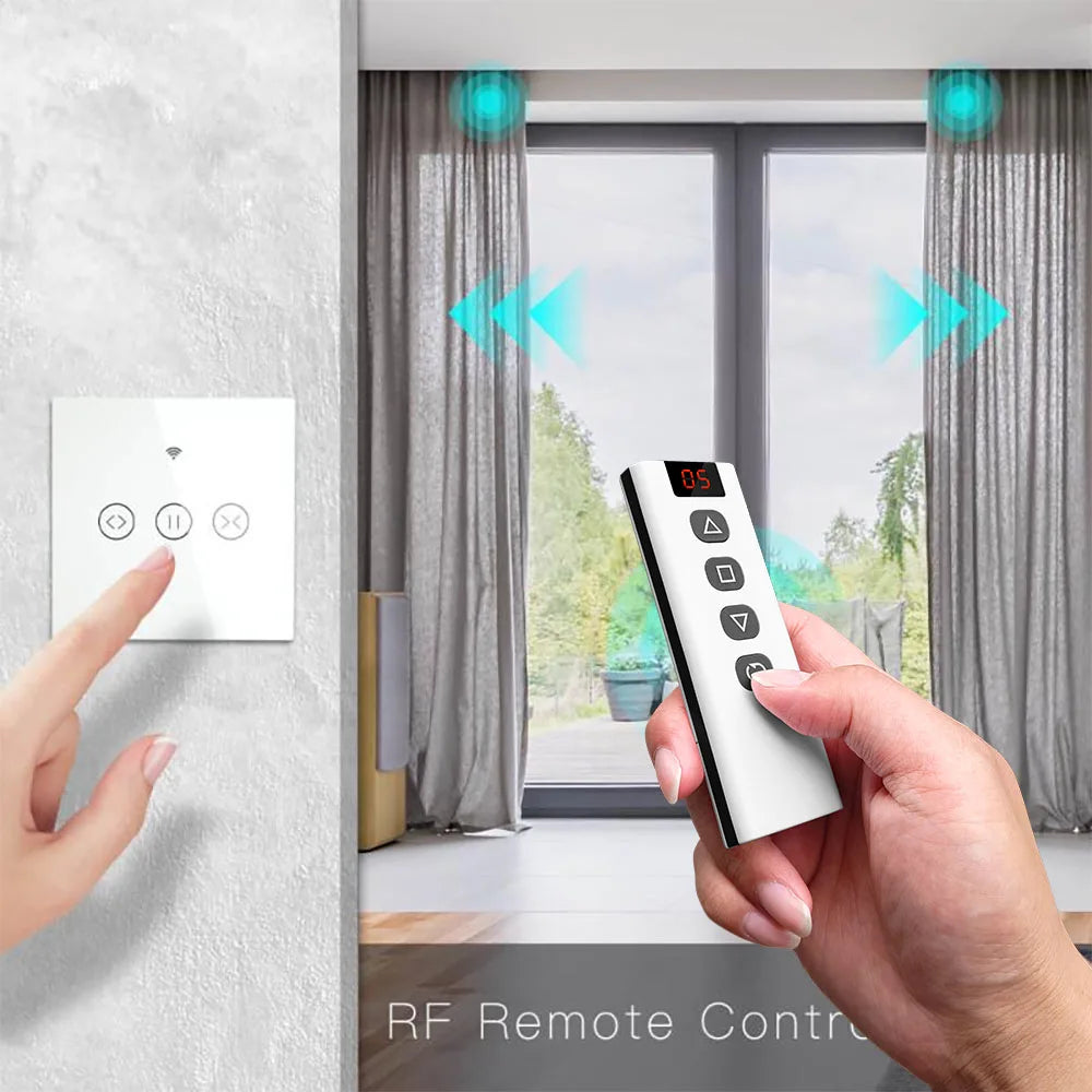 Tedeligo Tuya WiFi RF Smart Curtain Switch,110V 220V Roller Shutter Blinds Control Module with Wireless Remote,work with Alexa