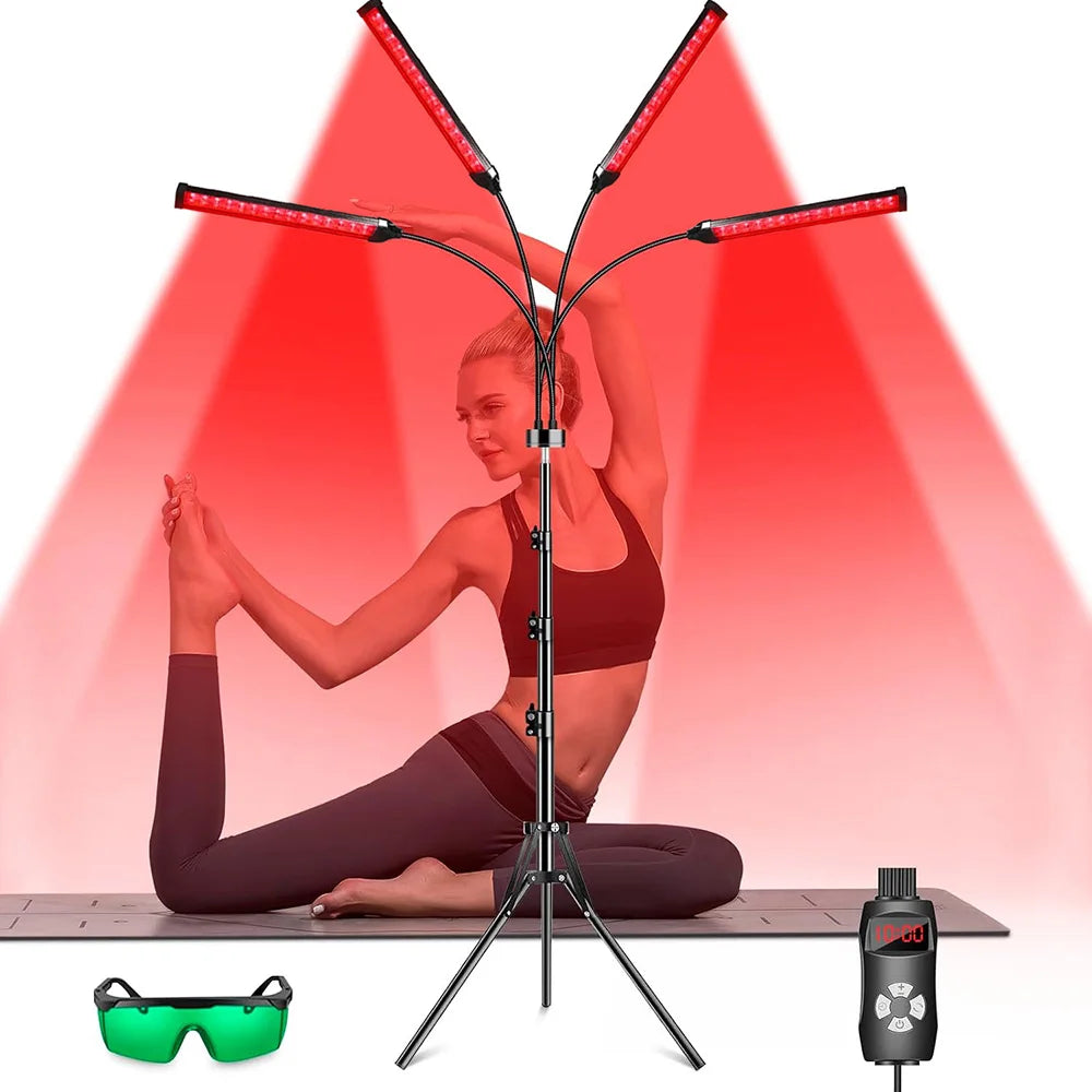 4 Head Red Light Therapy Lamp Infrared Light w/Timer Adjustable 660nm 850nm Near Infrared Light for Body Pain Relief Skin Care
