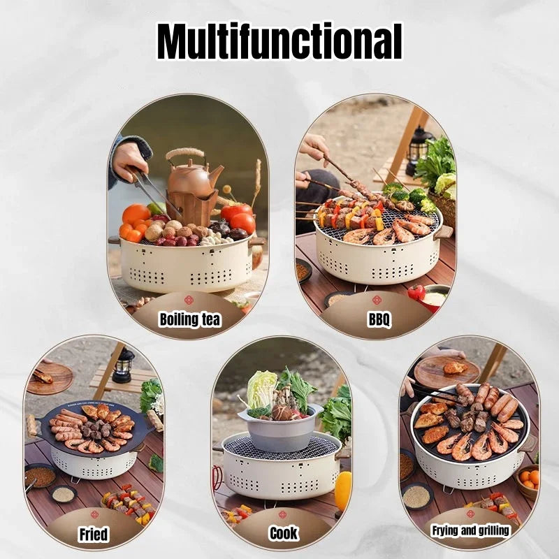 Round Barbecue Stove 1/3pcs Portable Removable Grilling Net Charcoal Oven Stainless Steel Bracket Outdoor Camping VIE LENTE