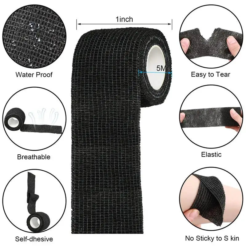 Wholesale 24Pcs Black Tape Tattoo Handle Bandage Anti-slip Athletic Nonwoven Waterproof Disposable Self-adhesive Elastic Bandage