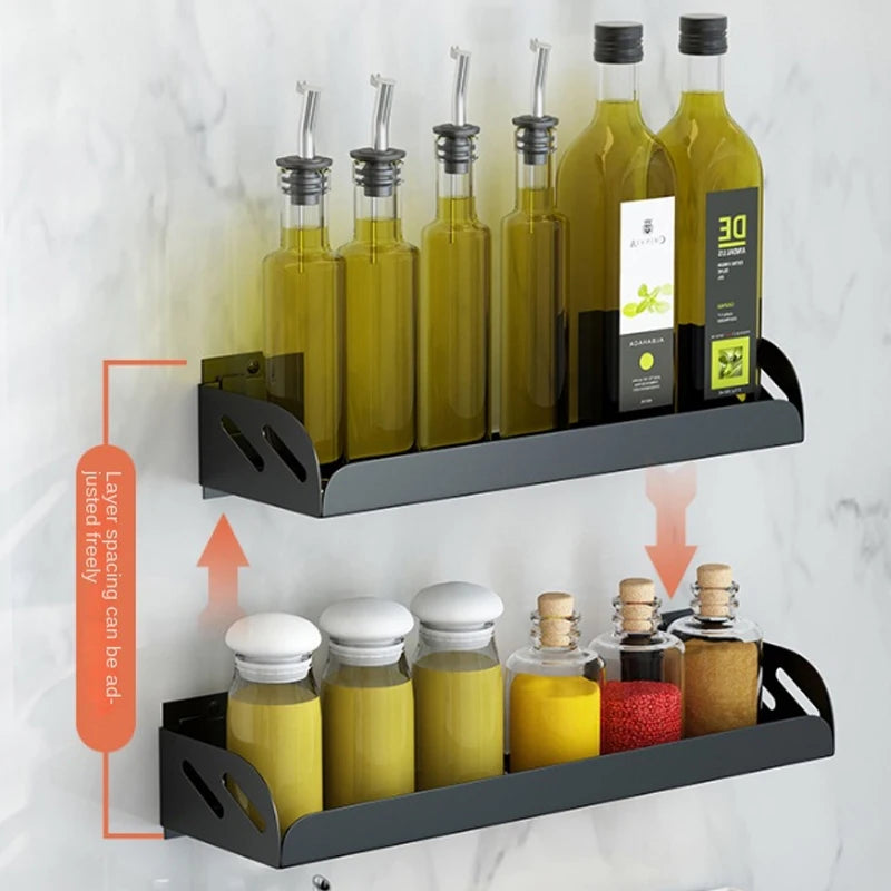 1 Kitchen Stainless Steel Removable Rust-proof Shelf Perforation-free Oil Salt Seasoning Multi-layer Storage Wall Hanger