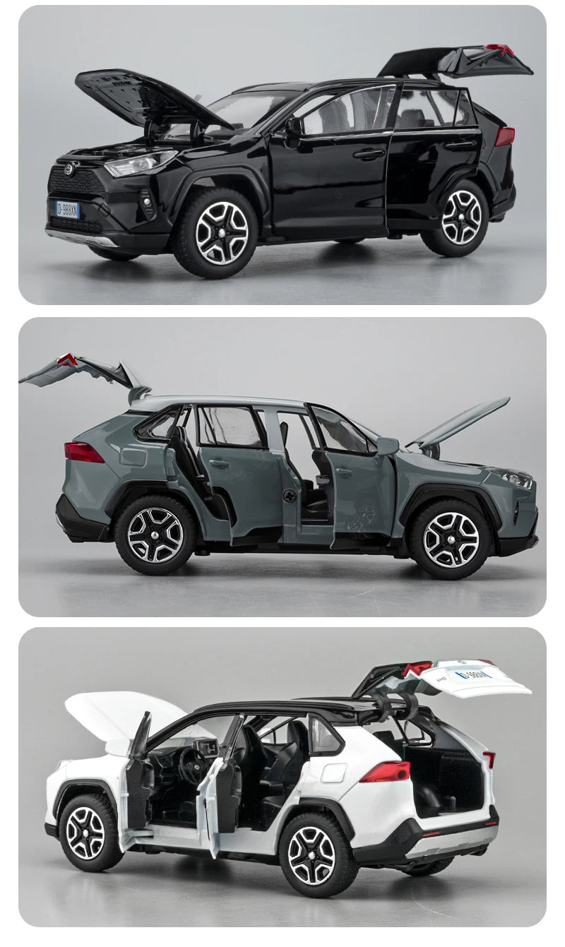 1:32 Diecast RAV4 Car Model - Lights, Sound, Steering! Perfect Kids' Birthday Gift.Off-Road Tundra Truck Toys Ideal for Kids