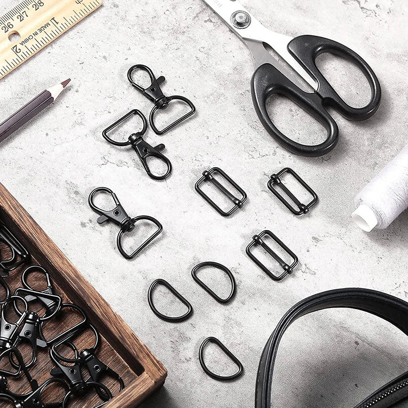 25/40/56PCS Metal Snap Hooks Buckle Belt D Rings Keychain Tri-Glides Slide Center Bar For Bag Strap Belt Key Rings Leather Strap
