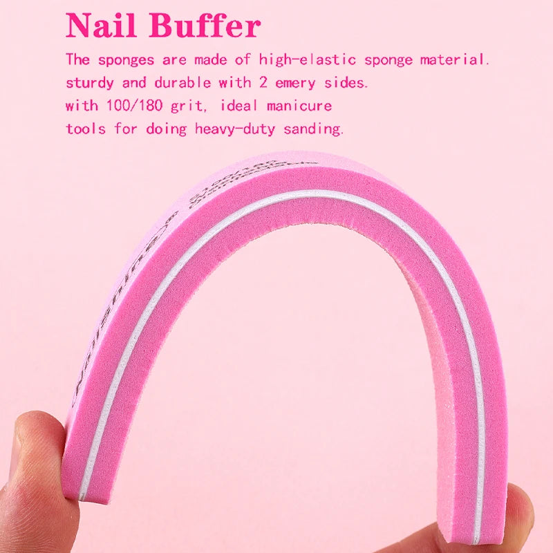 5Pcs/10Pcs Nail Sponge File 100/180 Grit Double Sided Sandpaper Foam Emery Board Polisher Buffer Moon Design