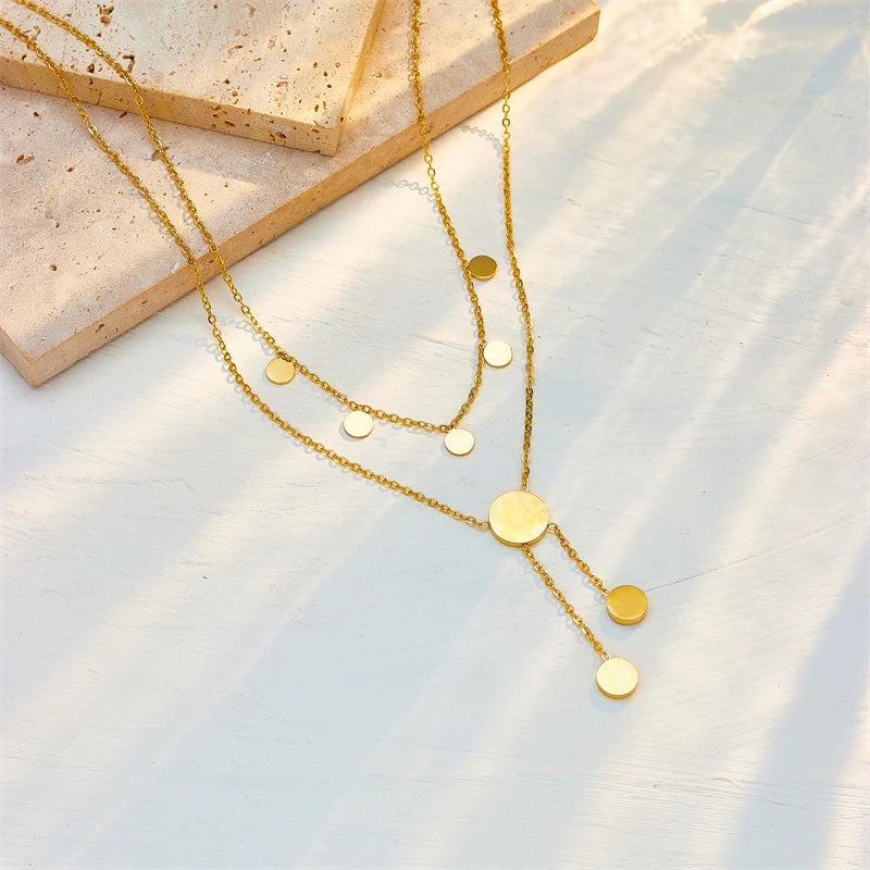DIEYURO 316L Stainless Steel Round Roman Numeral Dial Long Pendant Necklace For Women Fashion Girls Clavicle Chain Jewelry Gifts