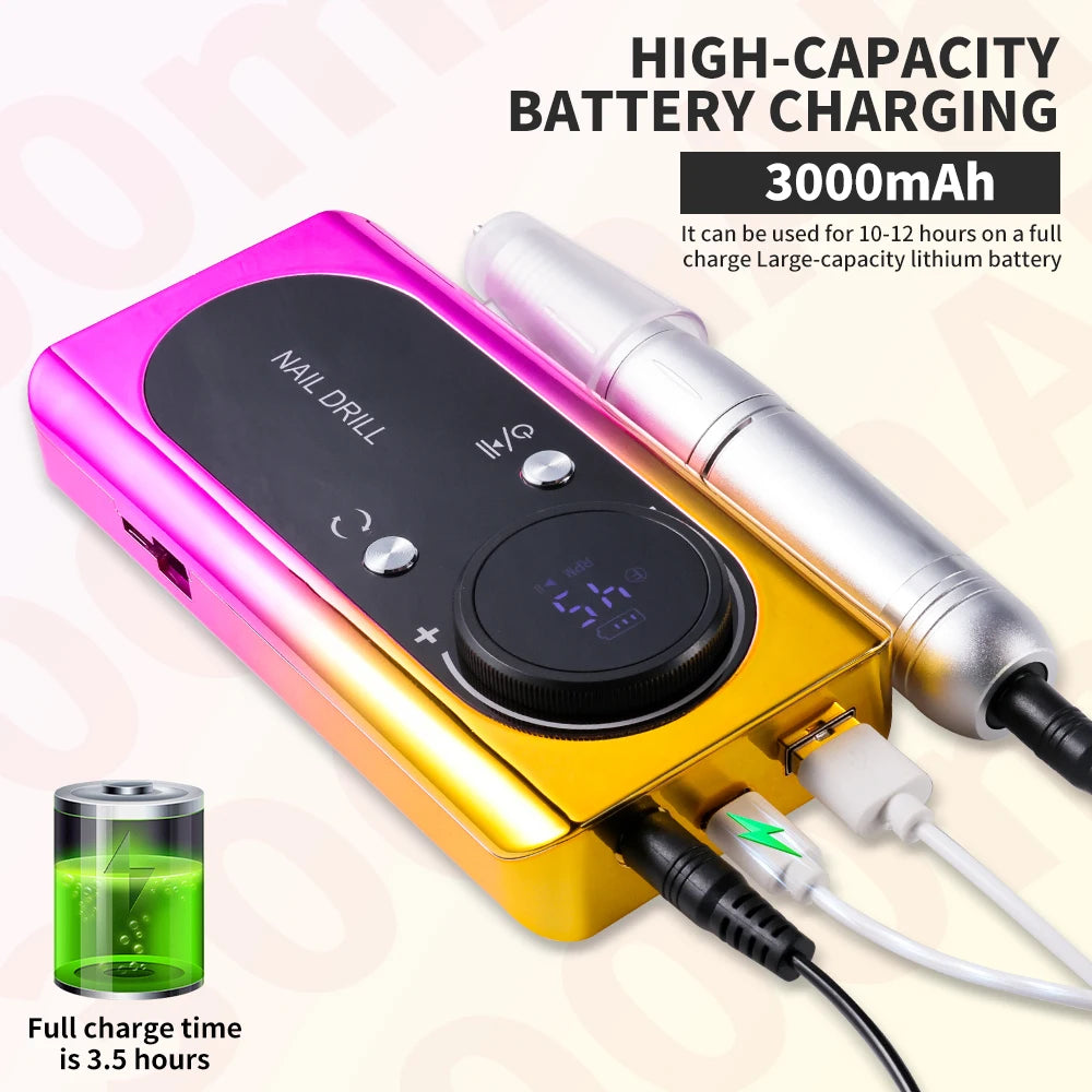 45000RPM Nail Drill Machine Kit Rechargeable Electric Portable Nail Sander File for Gel Nails Polishing For Manicure Salon Home