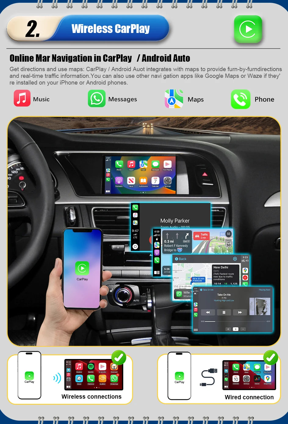 Wireless CarPlay Android Auto MMI Interface for Audi A4 B8 A5 Q5 2008-2016 with AirPlay Mirror Link Functions Reverse Camera