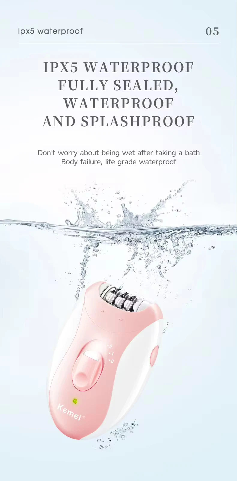 Kemei Lady's Electric Epilator Two Speed Rechargeable Remover Waterproof Portable Women' Shaver for Legs and Bikini Area KM-189B