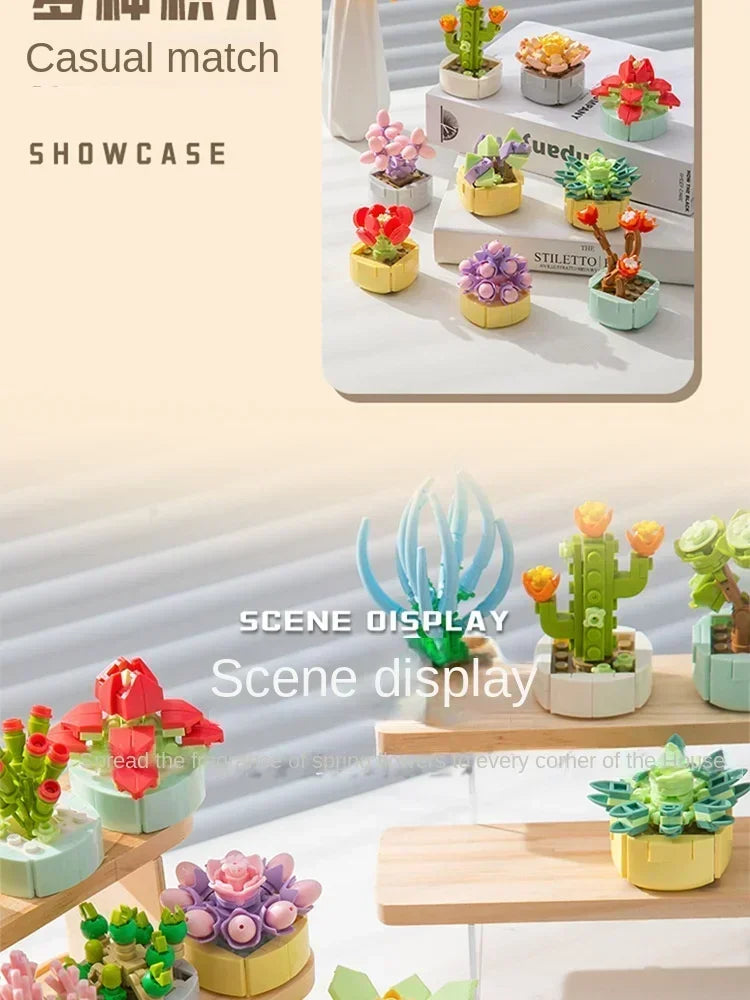 Succulent Flower Plant Potted Building Blocks Cute Flower Ornament Assembling Toys Assembling Toys Birthday Gift