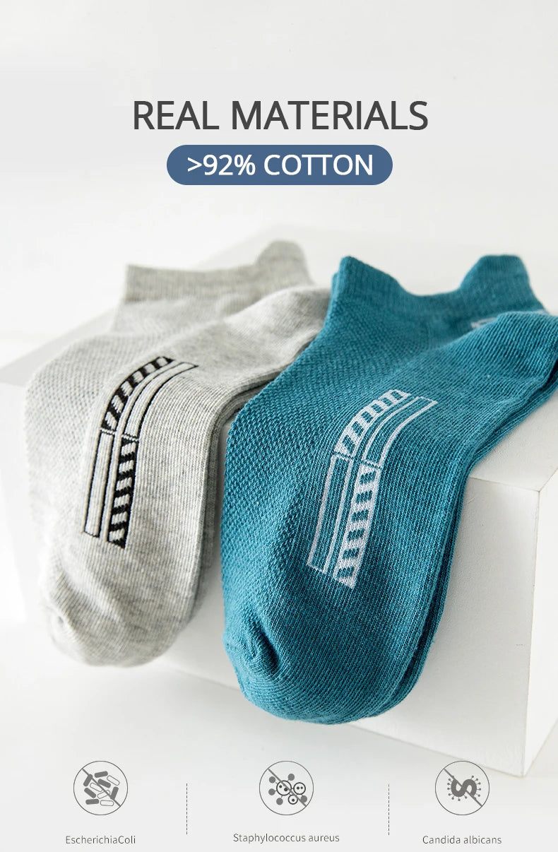 HSS 5Pairs Organic Cotton Men Socks Ankle Breathable Mesh Sports Sock Casual Athletic Summer Thin Short Sokken Plus Size EU40-46