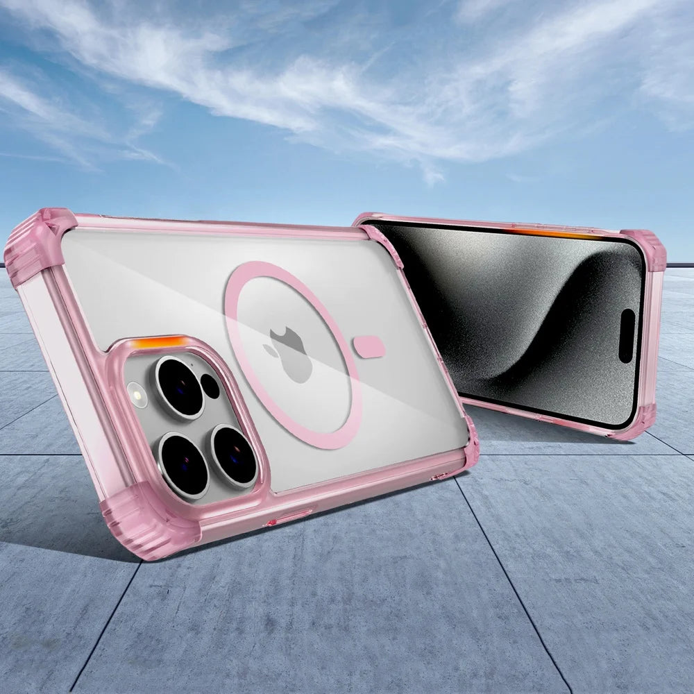Shockproof Armor Transparent Hard Case For iPhone 16 15 14 13 12 Pro Max 16Pro 15Pro iPhone16 For Magsafe Wireless Charge Covers