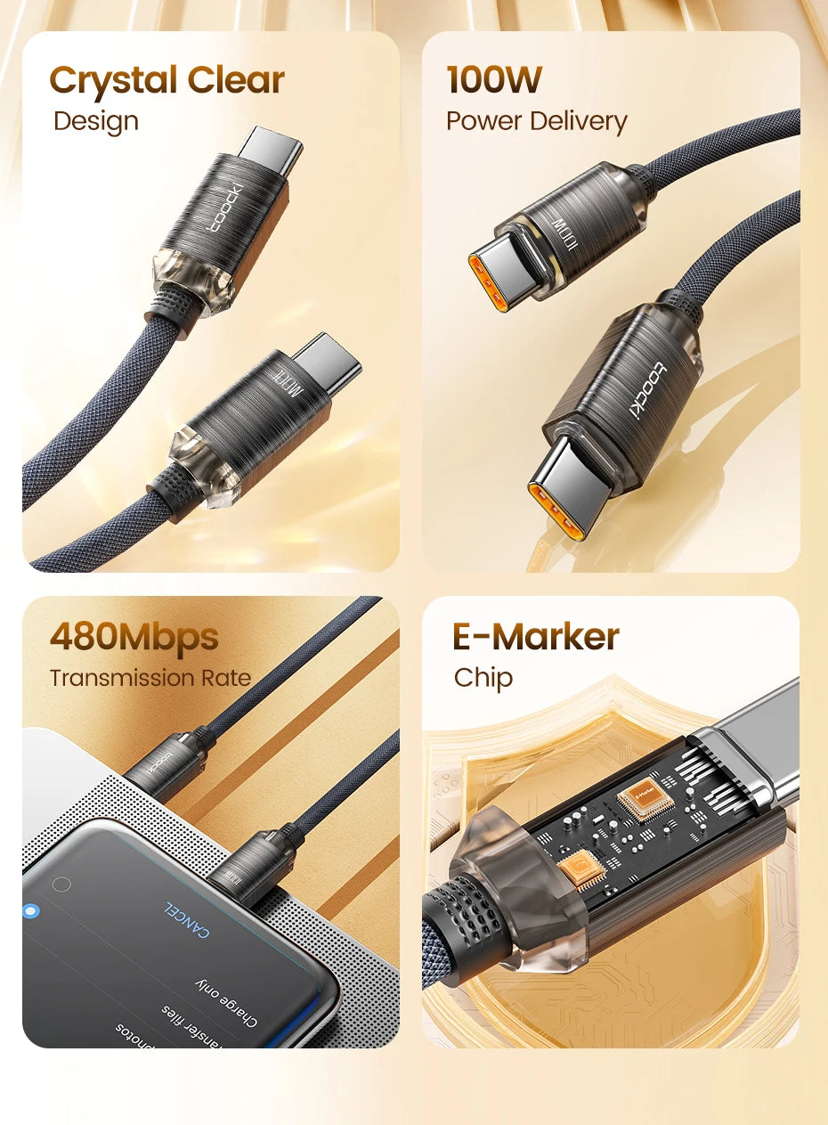 Toocki USB Type C to Type C Cable 100W Fast Charging for iPhone 15 Pro Max MacBook Samsung Galaxy Huawei Xiaomi Oneplus POCO