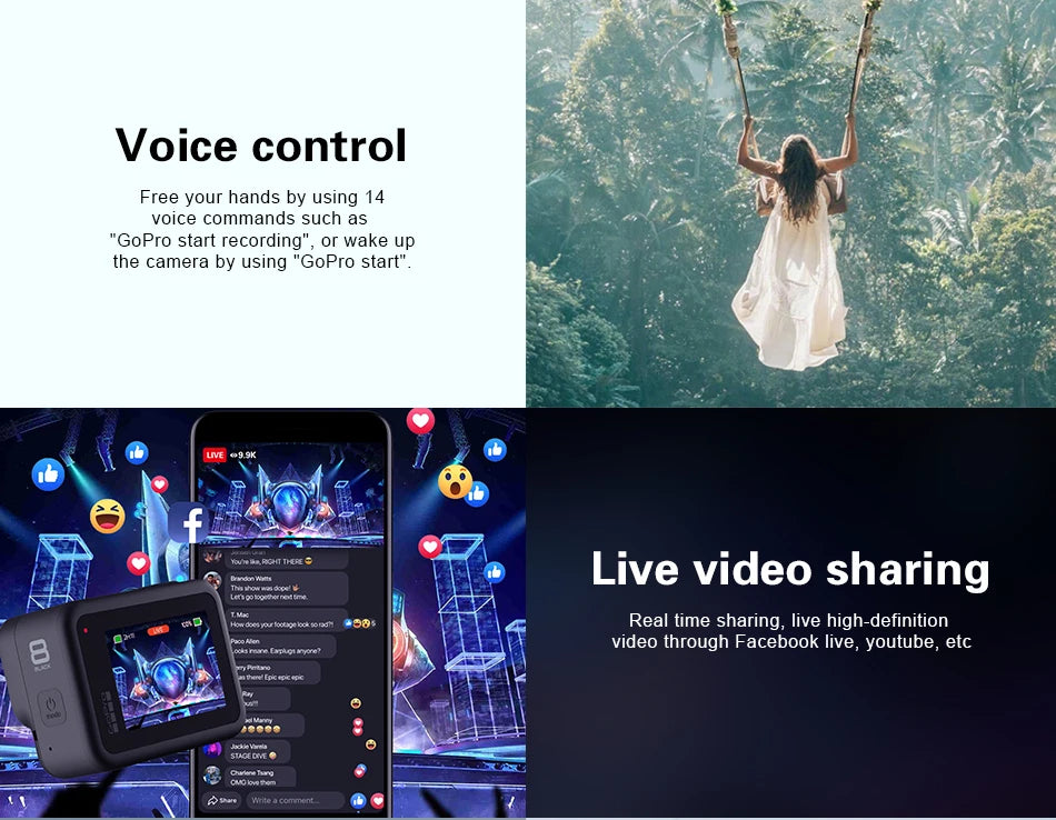 GoPro hero 8 Black stable 4K video 12MP photo portable 1080p live broadcast Motorcycle and Skiing Sports go pro Camera