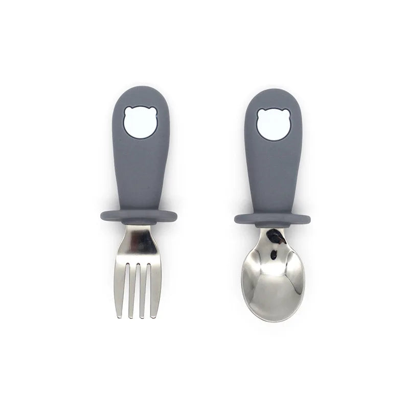 Baby Cartoon Tableware Set Children Utensil Stainless Steel Toddler Dinnerware Cutlery Cartoon Infant Food Feeding Spoon Fork