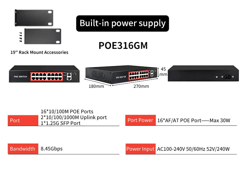 STEAMEMO-SSC Series POE Switch 4/6/8/16/24 Port, Active POE for IP Cameras, Wireless AP Switch, Gigabit IEEE 802.3 AF/AT