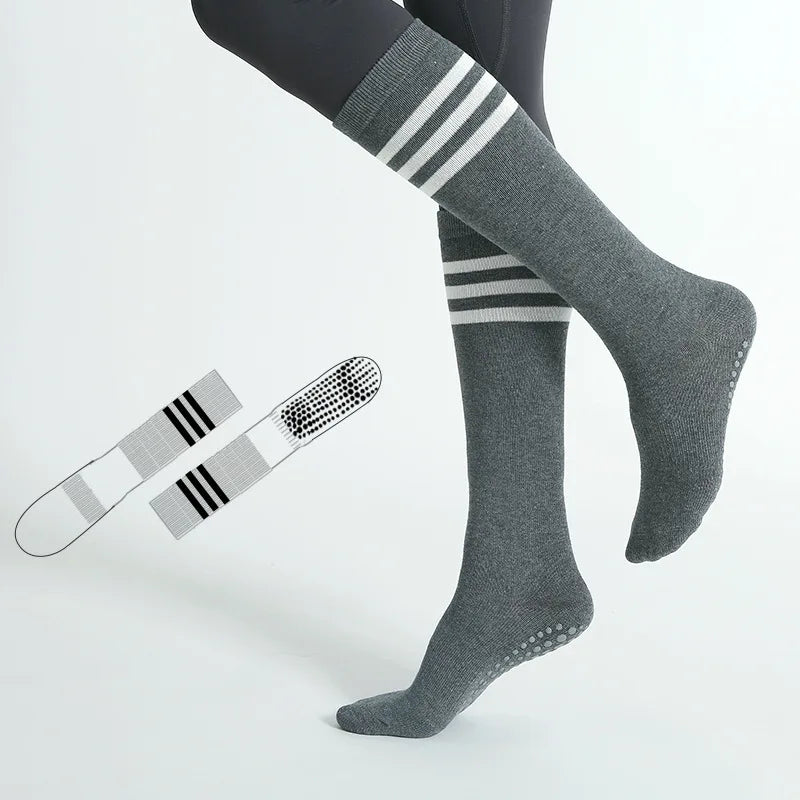 Autumn Winter Women Yoga Socks Striped Cotton Fitness Breathable Pilates Socks Middle Tube Non-Slip Gym Dance Ballet Grip Socks
