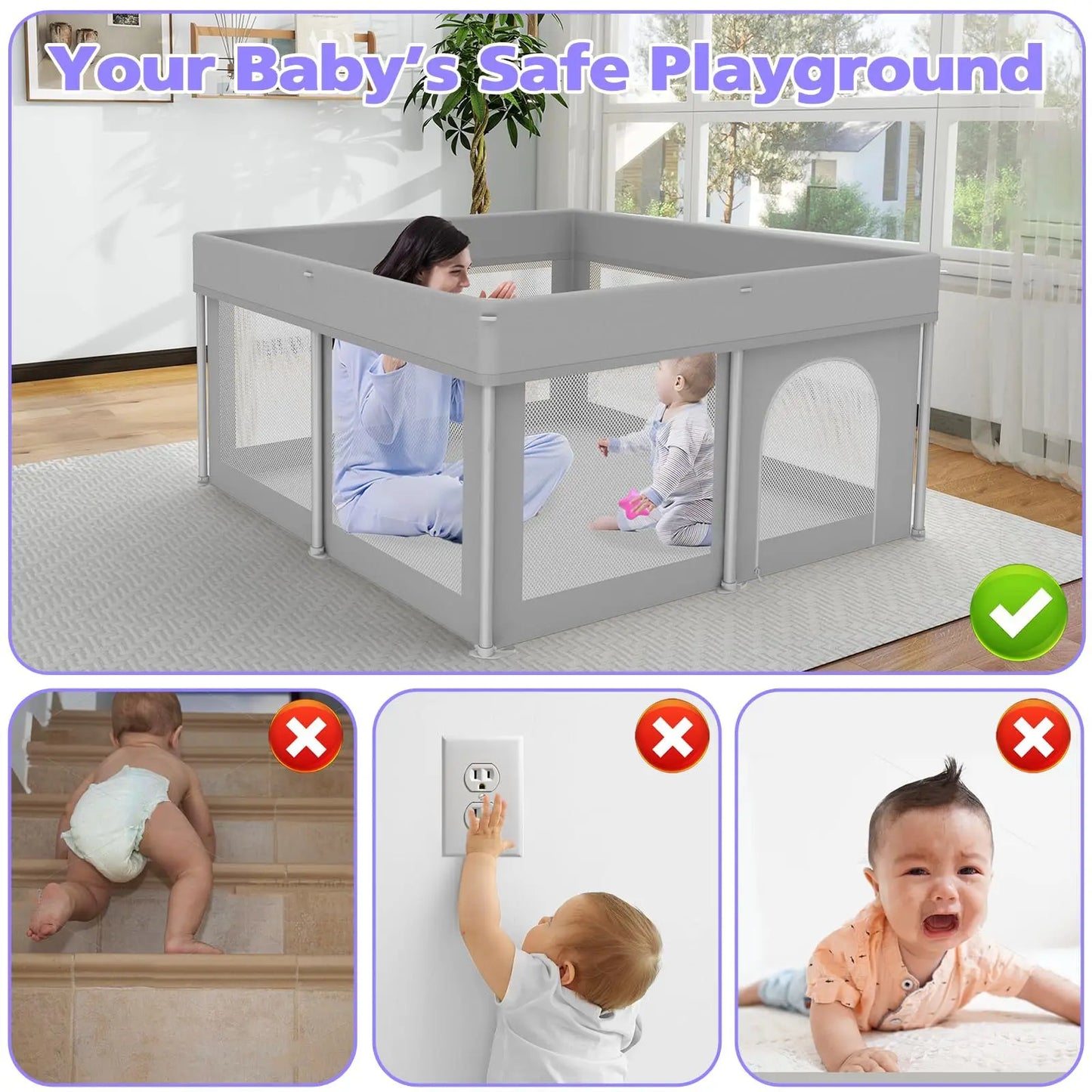 Foldable Baby Game Fence Portable Safety Enclosure for Home Crawling & Learning to Walk,  Protective Barrier Indoor/Outdoor Use