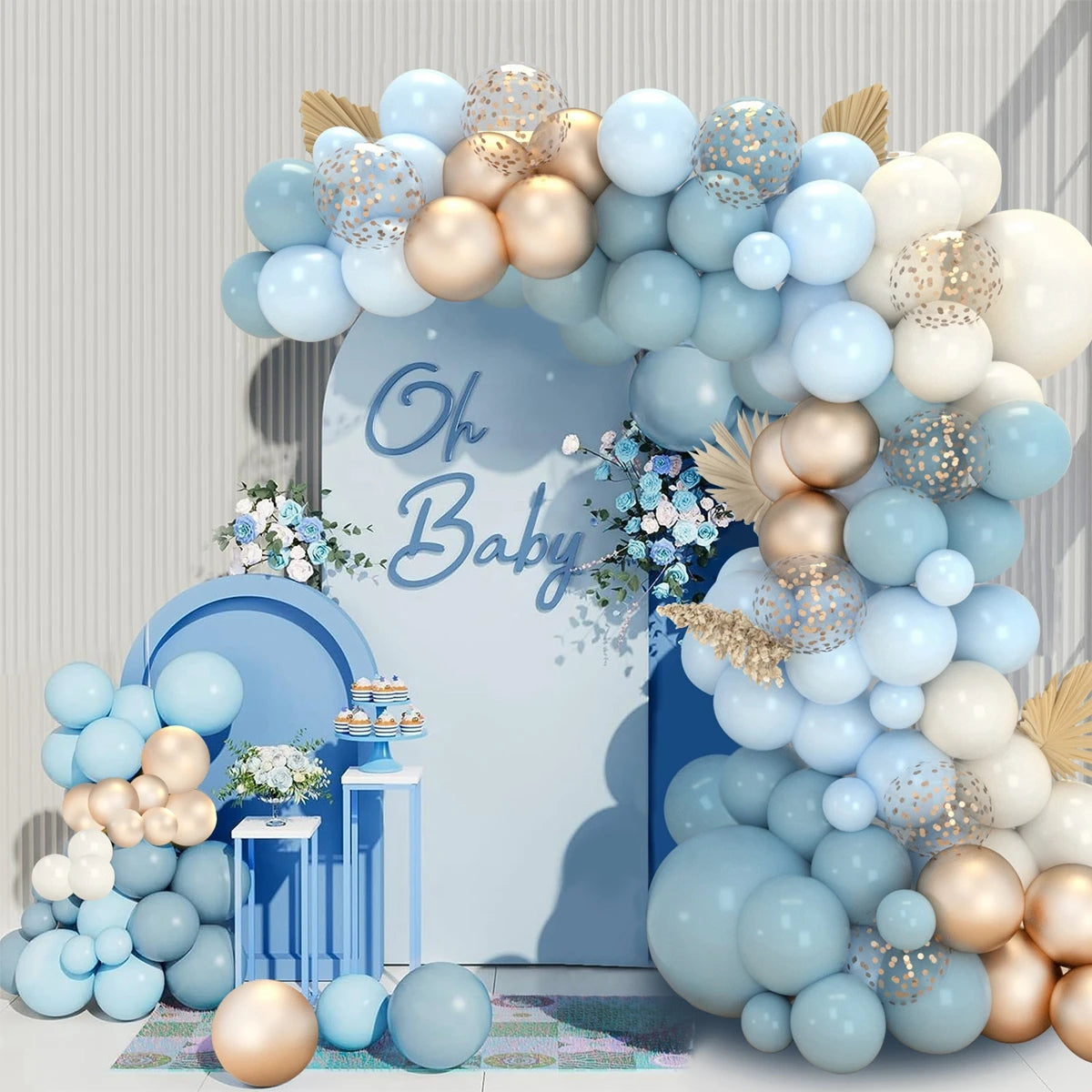 Dusty Blue Balloons Arch Garland Sand White Metallic Gold Dusty Slate Fog Bridal Shower Birthday Party Decorations for Boy