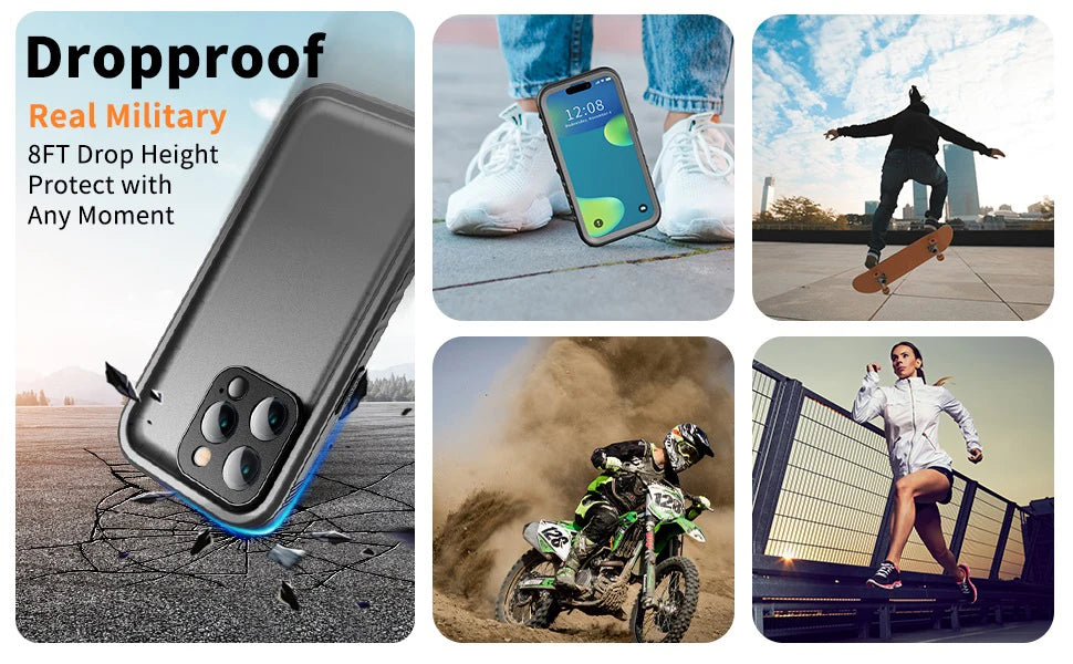 SPORTLINK Waterproof Case For iPhone 14 11 12 13 15 Pro Max Swimming Diving Case With Strap Full-Body Screen Camera Protector