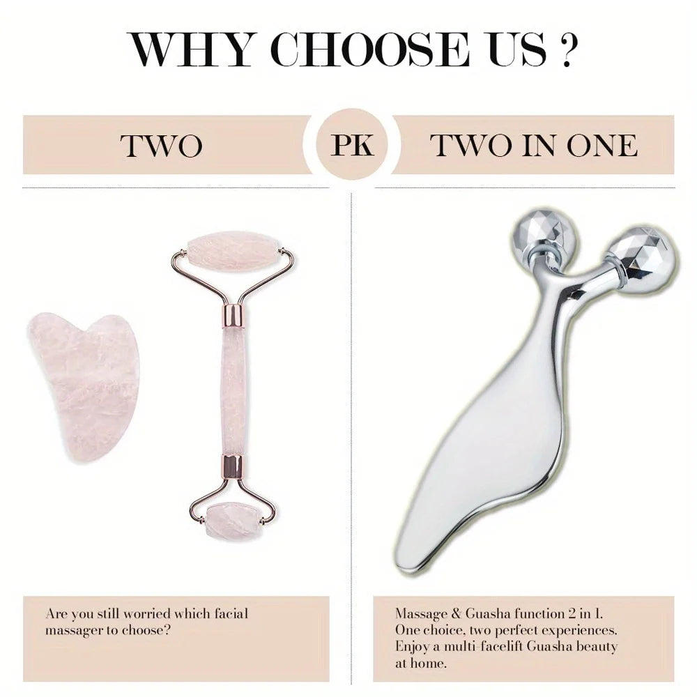 2 IN 1 3D Facial Massager & Gua Sha Massage Tool Cold Roller For Face Eyes Chin Lift Tightening Skin Tool Sculpting Beauty Tools