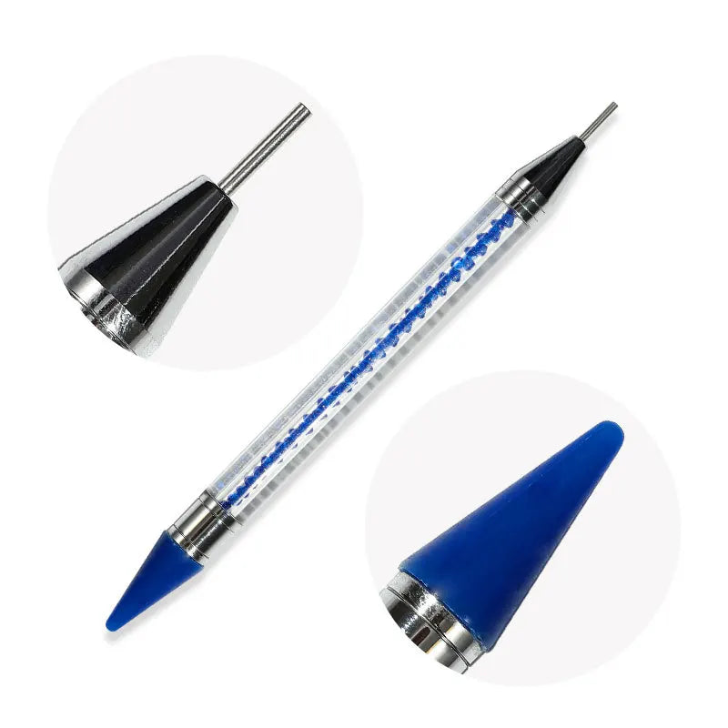 Nail Art White Dual-head Wax Pen With Diamante Embellishment And Rhinestone Picker, Crystal Rhinestone Applicator Tool