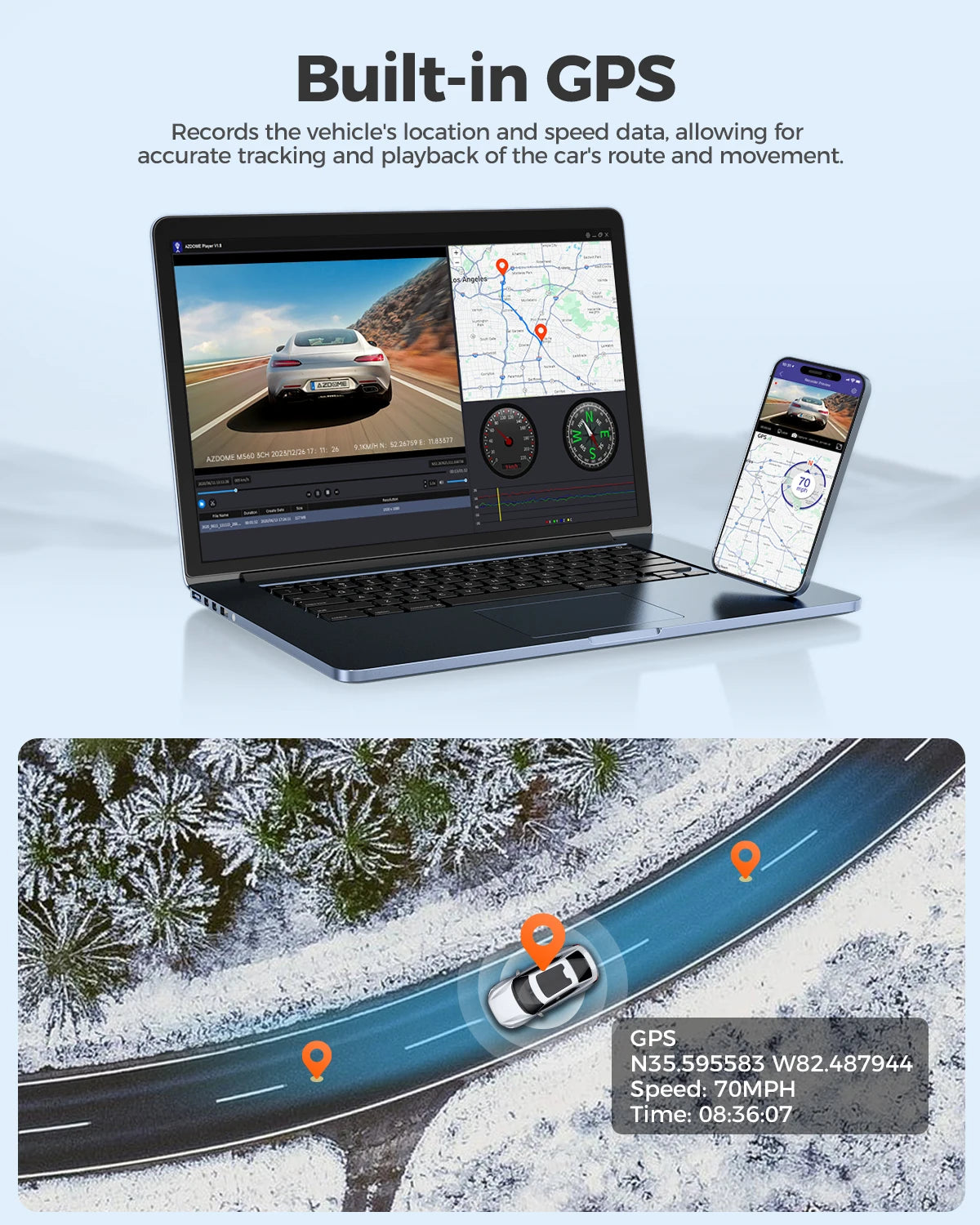 AZDOME M560 Car DVR 4K+1080P+1080P 3 Channel Dash Cam 4" IPS Touch Screen Built-in 128GB eMMC GPS WIFI G-Sensor IR Night Vision