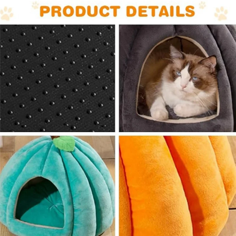 AD-Pumpkin Cat Bed, Cat Beds For Indoor Cats Pumpkin Shape Cat Cave Bed,Cat Tent With Removable Cushion