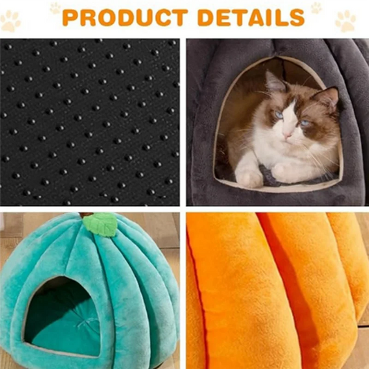 AD-Pumpkin Cat Bed, Cat Beds For Indoor Cats Pumpkin Shape Cat Cave Bed,Cat Tent With Removable Cushion