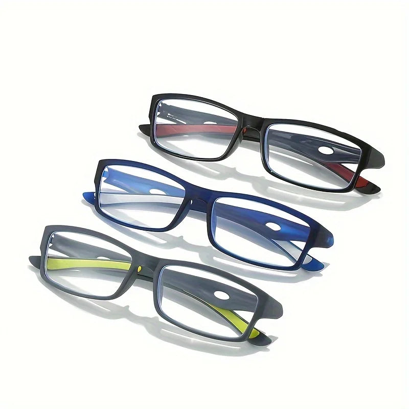 5PCS Sport Style Non-Prescription Reading Glasses Anti-Blue Light Rectangular Full Rim Eyewear, PC Frame Material