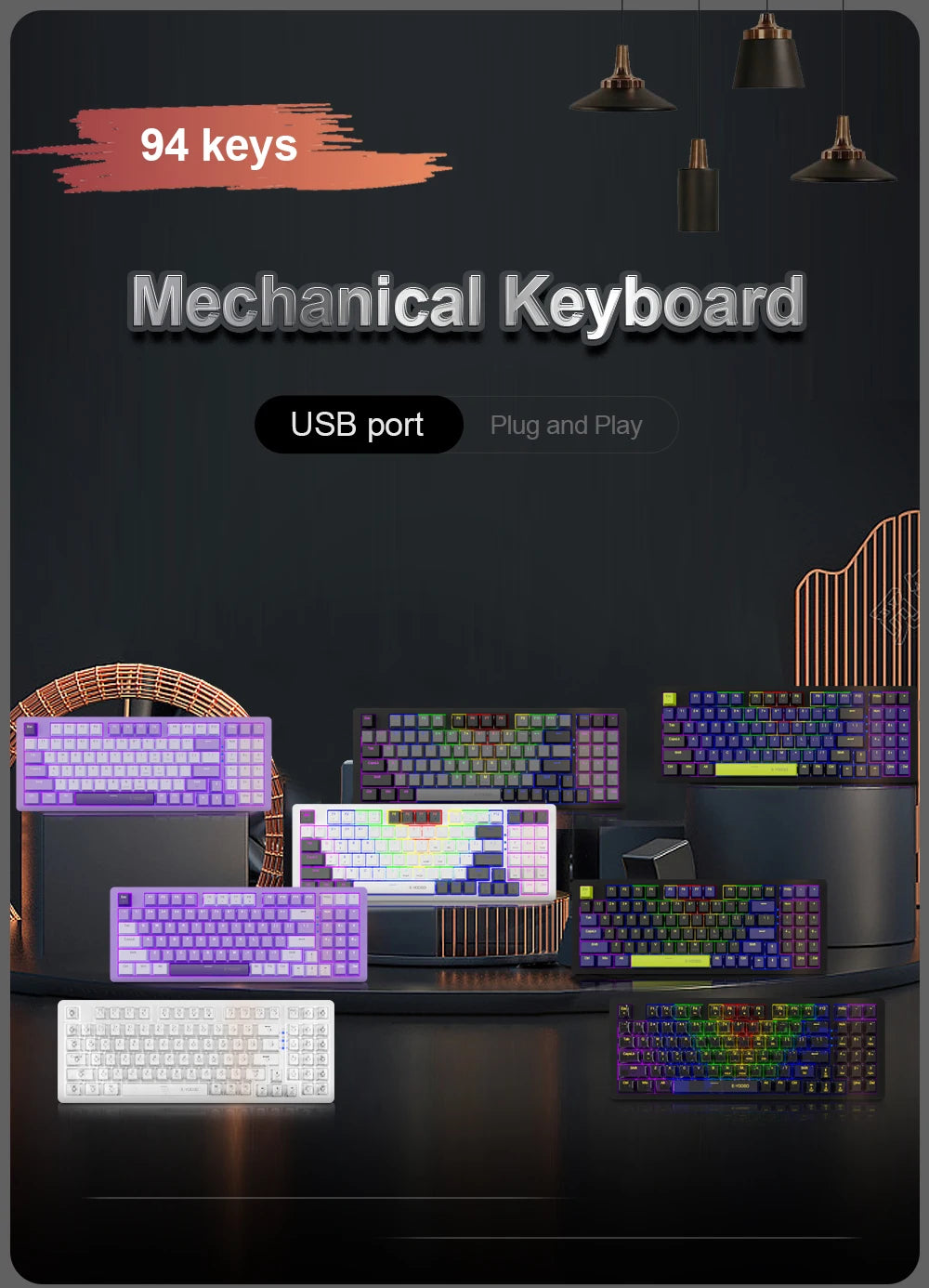 E-YOOSO Z94 USB Mechanical Gaming Keyboard Wired Monochrome Backlit 94 Key Russian Brazilian Portuguese for Compute Laptop PC