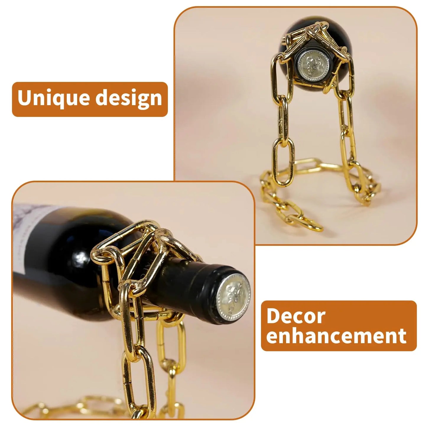 Floating Wine Bottle Holder - Magic Steel Chain Wine Rack for Suspended Display - Holds Any Long-Neck Wine Bottles