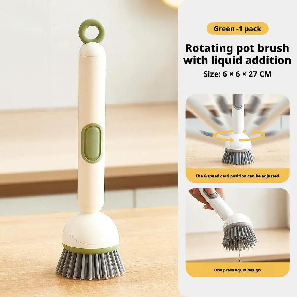 Kitchen Pot Brush for Home Use Long Handle Rotating Dish Washing Scrubber with Liquid Dispenser Bowl Pans Brush Cleaning Tools