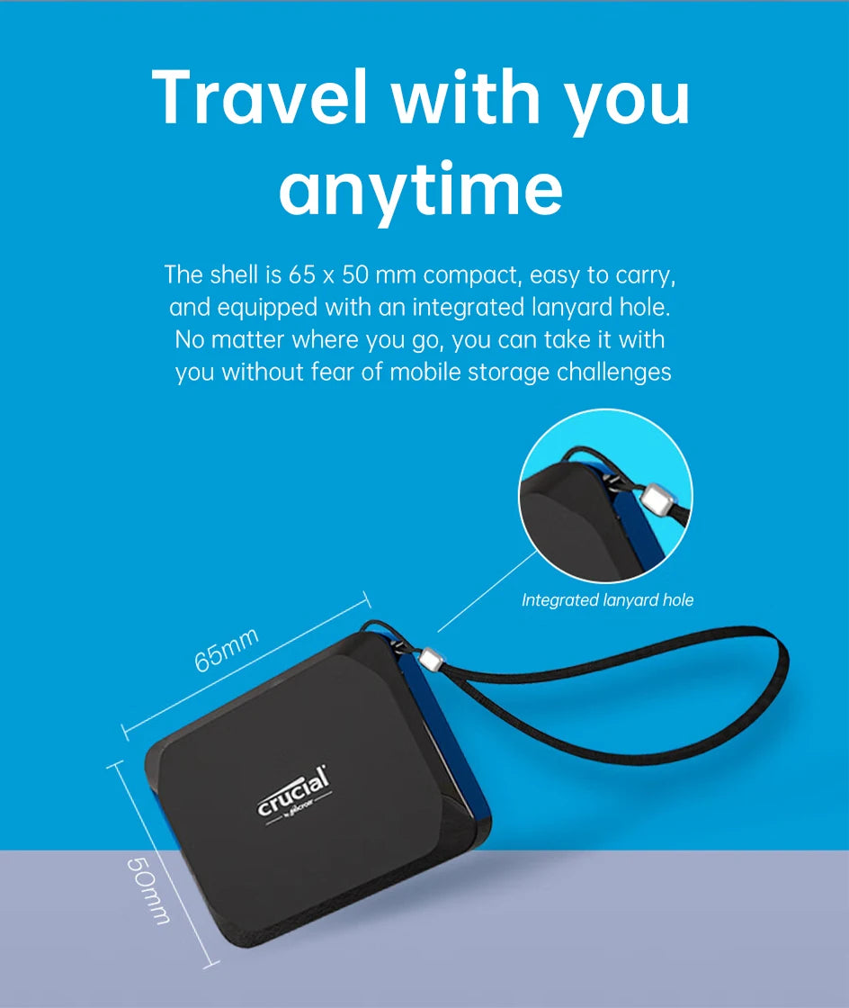 Crucial NVMe External SSD 1050MB/s 1TB 2TB 4TB Hard Drive 10Gbs Type C to Type C Portable Hd Solid State Disk for Laptops PC Mac