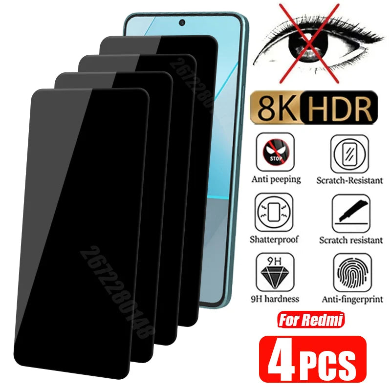4PCS Anti-Spy Screen Protector For Redmi Note 13 12 11 10 Pro 9 8 Plus 5G Privacy Tempered Glass For Redmi 10C 10 9A 9C Note 11S
