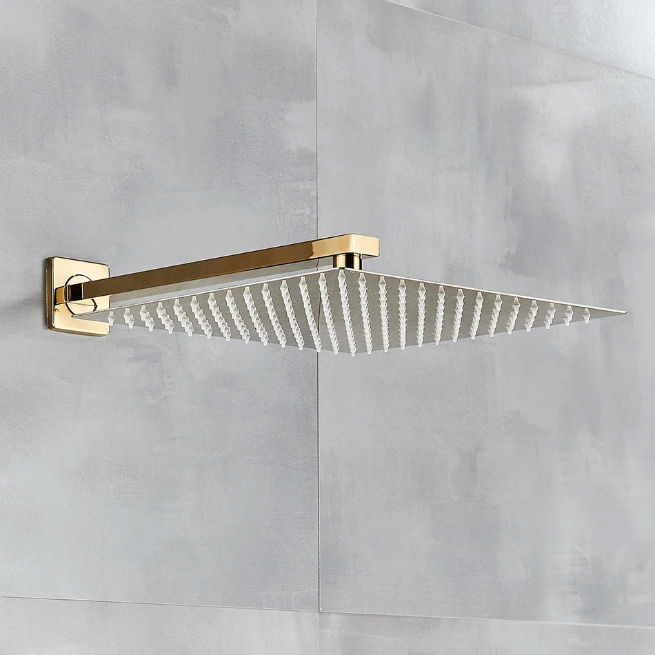 Rainfall Shower Head 8"/10"/12" Square Bathroom Ultrathin Rain Top Shower Head with Shower Arm Faucet Accessories Wall Mounted