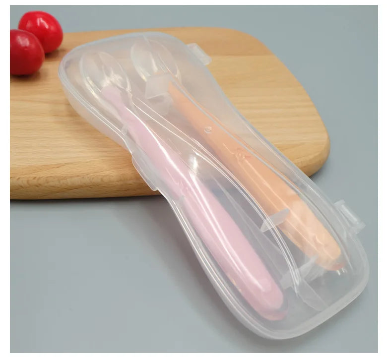 1/2Pcs Silicone Spoon Set Baby Learning to eat Training Spoon Baby Silicone Soft Spoon PP Plastic Box Children's Tableware Box