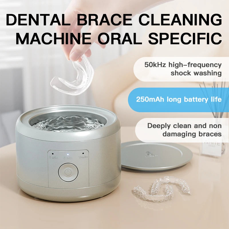Ultrasonic Cleaner Machine, USB rechargeable for Dentures Retainer Mouth Guard Aligner Whitening Trays Personal Oral Supplies