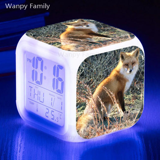 Fox Alarm Clock 7 Color Glowing LED Digital Alarm Clock Multifunction Night Light Electronic Watches Clock Kids Birthday Gifts