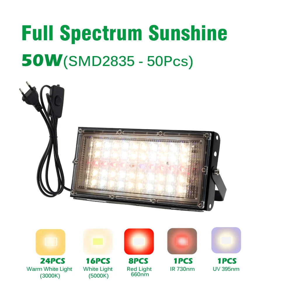 Full Spectrum LED Grow Light 50W 100W Imitated Sunlight Phyto Lamp For Greenhouse Hydroponic Plant Growth Lighting