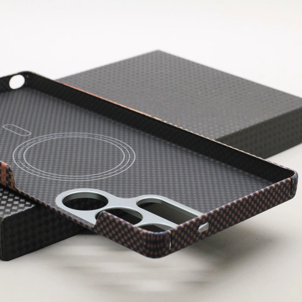 HANWOR Magnetic Carbon Fiber Phone Case for Samsung Galaxy S25 Ultra 600D Aramid Fiber Magnetic Cover S25 Ultra Magsafe Case