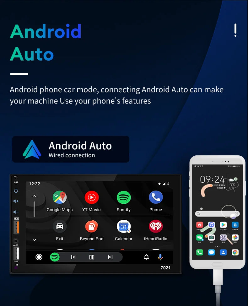 Acodo 7Inch Carplay Android Auto Player Dual USB Capacitive Screen Touch HD Car MP5 Player USB FM Bluetooth TF Card Touch Screen