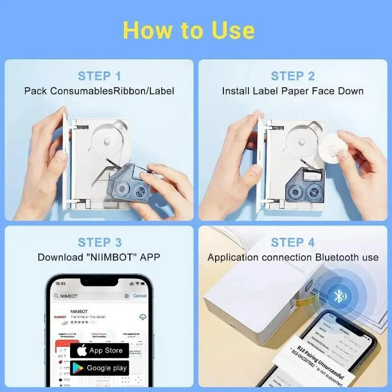 Niimbot B18 Mini Portable Sticker Bluetooth Printer Thermal UV  Thermal Printer With Ribbon PET Papers Keep 8-10 Years Machine